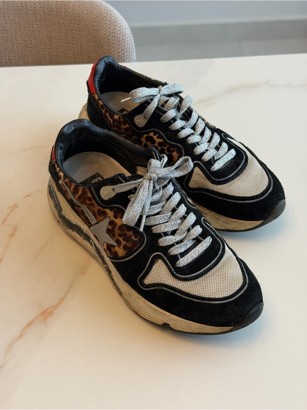 Golden Goose Black, Cream & Leopard-Print Low-Top Sneakers